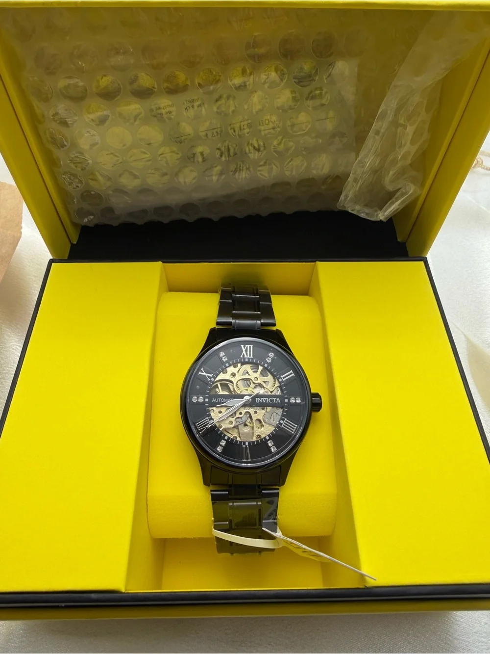 Invicta Objet D’Art Automatic Black Skeleton Watch 40.5mm 30m water resistant